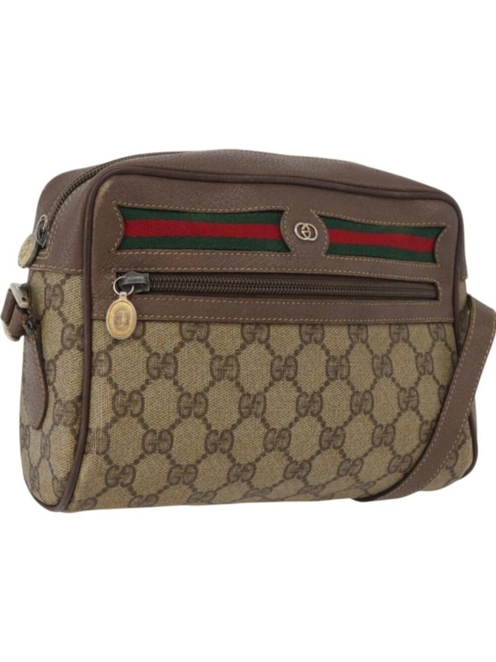 GUCCI GG Supreme Web Sherry Line Shoulder Bag PVC Beige Gold